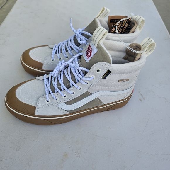 Vans White and Tan High-Top Sneakers
